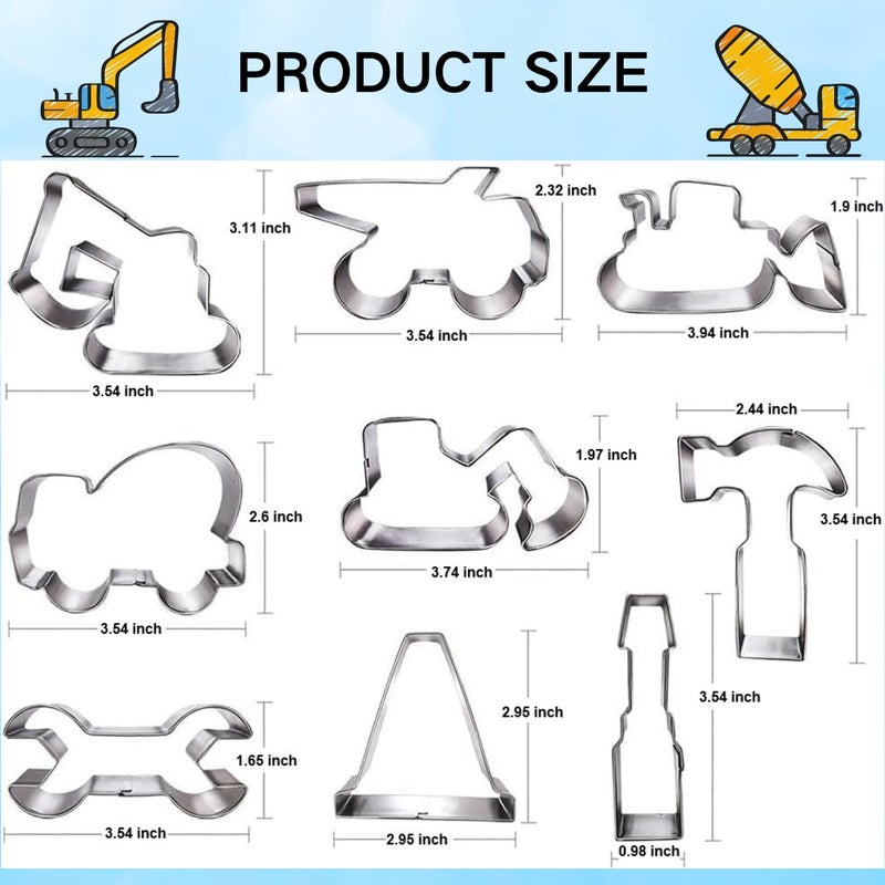 LUBTOSMN Construction Cookie Cutter Set-3 Inches-9 Piece- Excavator Digger Bulldozer Dump Truck Hammer Wrench Construction Tools Cutters Molds for Kids Construction Themed Party - Image 5